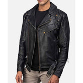 Quilted Dark Black Motorcycle Lambskin Lightweight Leather Jacket with Gold Zippers